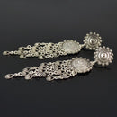 Boho Women Tibetan Silver Carving Coin Tassel Drop Dangle Ear Stud Earrings