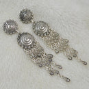 Boho Women Tibetan Silver Carving Coin Tassel Drop Dangle Ear Stud Earrings