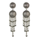Boho Women Tibetan Silver Carving Coin Tassel Drop Dangle Ear Stud Earrings
