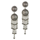Boho Women Tibetan Silver Carving Coin Tassel Drop Dangle Ear Stud Earrings