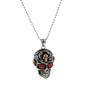 Gothic Skull Heads Red Eye Punk Stainless Steel Pendant Ball Chain Necklace