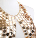 Sequins Coin Shaped Bead Backless Halter Tassel Top Body Chain Bikini Gold