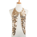 Sequins Coin Shaped Bead Backless Halter Tassel Top Body Chain Bikini Gold