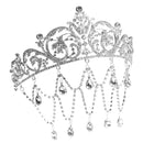 Women Fashion Tassel Bridal Crystal Crown Silver Princess Tiaras Headwear