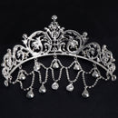 Women Fashion Tassel Bridal Crystal Crown Silver Princess Tiaras Headwear