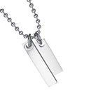 Silver Double Rectangle Stainless Steel Tag Pendant Ball Chain Necklace