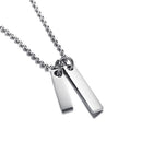 Silver Double Rectangle Stainless Steel Tag Pendant Ball Chain Necklace