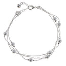 24.5cm Fancy Silver Plated Tiny Beads Three Layers Anklet Craft Metal Bell Footbare Chain