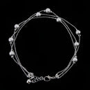 24.5cm Fancy Silver Plated Tiny Beads Three Layers Anklet Craft Metal Bell Footbare Chain