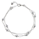 24.5cm Fancy Silver Plated Tiny Beads Three Layers Anklet Craft Metal Bell Footbare Chain