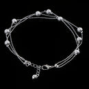 24.5cm Fancy Silver Plated Tiny Beads Three Layers Anklet Craft Metal Bell Footbare Chain