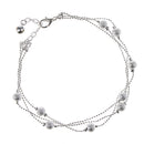 24.5cm Fancy Silver Plated Tiny Beads Three Layers Anklet Craft Metal Bell Footbare Chain