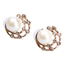 Elegant Women Moon & Star Shaped Rhinestone Pearl Round Ear Studs Earrings