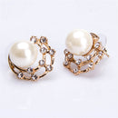 Elegant Women Moon & Star Shaped Rhinestone Pearl Round Ear Studs Earrings