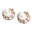 Elegant Women Moon & Star Shaped Rhinestone Pearl Round Ear Studs Earrings