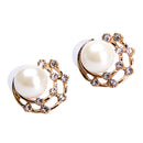 Elegant Women Moon & Star Shaped Rhinestone Pearl Round Ear Studs Earrings