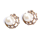 Elegant Women Moon & Star Shaped Rhinestone Pearl Round Ear Studs Earrings