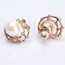 Elegant Women Moon & Star Shaped Rhinestone Pearl Round Ear Studs Earrings