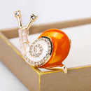 Cute Enamel Orange Rhinestone Crystal Snail Brooch Pin Cartoon Jewelry