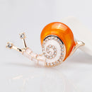 Cute Enamel Orange Rhinestone Crystal Snail Brooch Pin Cartoon Jewelry