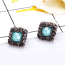 Women Luxury Fashion Square Rhinestone Alloy Gemstone Delicate Stud Earring
