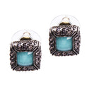 Women Luxury Fashion Square Rhinestone Alloy Gemstone Delicate Stud Earring