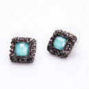 Women Luxury Fashion Square Rhinestone Alloy Gemstone Delicate Stud Earring