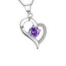 Luxury Purple Rhinestone Heart Pendant 925 Sterling Silver Fashion Necklace