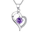 Luxury Purple Rhinestone Heart Pendant 925 Sterling Silver Fashion Necklace