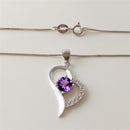 Luxury Purple Rhinestone Heart Pendant 925 Sterling Silver Fashion Necklace