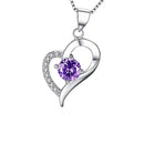 Luxury Purple Rhinestone Heart Pendant 925 Sterling Silver Fashion Necklace