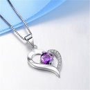 Luxury Purple Rhinestone Heart Pendant 925 Sterling Silver Fashion Necklace