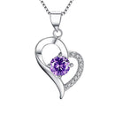 Luxury Purple Rhinestone Heart Pendant 925 Sterling Silver Fashion Necklace