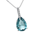 Lovely Light Blue Rhinestone Waterdrop Pendant 925 Sterling Silver Necklace