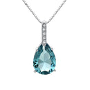 Lovely Light Blue Rhinestone Waterdrop Pendant 925 Sterling Silver Necklace
