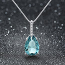 Lovely Light Blue Rhinestone Waterdrop Pendant 925 Sterling Silver Necklace