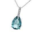 Lovely Light Blue Rhinestone Waterdrop Pendant 925 Sterling Silver Necklace