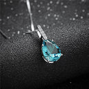 Lovely Light Blue Rhinestone Waterdrop Pendant 925 Sterling Silver Necklace