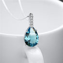 Lovely Light Blue Rhinestone Waterdrop Pendant 925 Sterling Silver Necklace