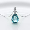Lovely Light Blue Rhinestone Waterdrop Pendant 925 Sterling Silver Necklace