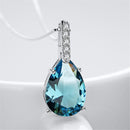Lovely Light Blue Rhinestone Waterdrop Pendant 925 Sterling Silver Necklace