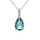 Lovely Light Blue Rhinestone Waterdrop Pendant 925 Sterling Silver Necklace
