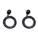 Black Loop Hoop Dangle Ear Stud Rhinestone Sparkle Earrings Club Jewelry