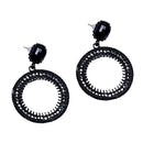 Black Loop Hoop Dangle Ear Stud Rhinestone Sparkle Earrings Club Jewelry