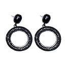 Black Loop Hoop Dangle Ear Stud Rhinestone Sparkle Earrings Club Jewelry