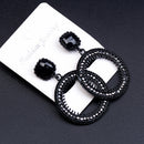 Black Loop Hoop Dangle Ear Stud Rhinestone Sparkle Earrings Club Jewelry