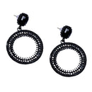 Black Loop Hoop Dangle Ear Stud Rhinestone Sparkle Earrings Club Jewelry