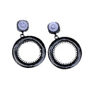 Black Loop Hoop Dangle Ear Stud Rhinestone Sparkle Earrings Club Jewelry