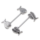 1 Pair Stainless Steel Angel Wings Double Pattern Balanced Wings Nipple Ring