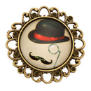 2 Pcs Fashion Vintage Small Bronze Round Moustache Print Metal Pins&Buttons